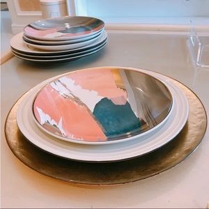 West Elm Plates SET 6 (six) Brushstrokes Abstract Appetizer Dessert Plates